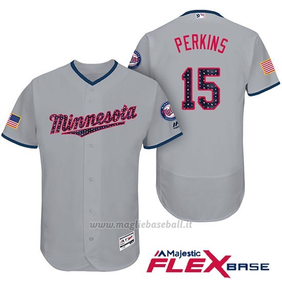 Maglia Baseball Uomo Minnesota Twins 2017 Estrellas y Rayas Glen Perkins Grigio Flex Base